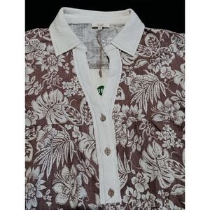 Easel Los Angeles 1X Oversized Tunic Top Boho Floral Brown Tan Floral V-Neck